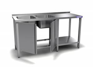 ванна моечная цельнотянутая двойная двери-купе (каркас aisi 430) 1800*600*850 мойки 500*400*250 слев для общепит