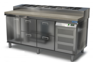 стол охлаждаемый с горкой для пиццы gn 1/3 (боковой агрегат) 1850*700*850(990) 1 дверь, 4 ящика, кам для общепит