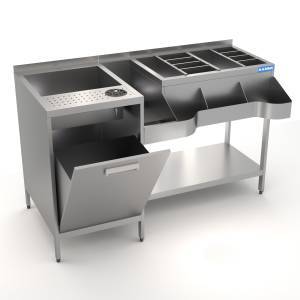 барная станция 1500*500(700)*900 1 рейл, омыватель д/стаканов, бункер откидной. для общепит