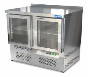 стол охлаждаемый (нижний агрегат, с бортом) 1000*700*850 2 стеклянные двери, подсветка. для общепит