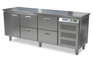 стол холодильный кондитерский (боковой агрегат, столешница нерж) 2100*800*850 1 дверь, 4 ящика для общепит