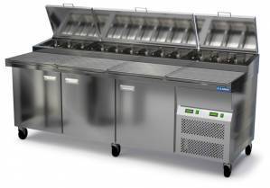 стол охлаждаемый д/пиццы соп3/g 2370*860*865(1015) горка под 12 gn1*3, на колесах, охл. столешница для общепит