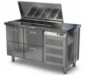 салат-бар холодильный без борта (боковой агрегат)  1400*700*850  4 ящика для общепит