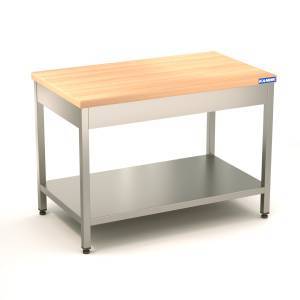 стол кондитерский (столешница массив) (каркас из н.с. aisi 430) 1100*800*850 с полкой для общепит