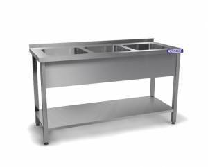 ванна моечная цельнотянутая тройная (каркас aisi 430) 2100*600*850 мойки 600*500*300 по центру, борт для общепит