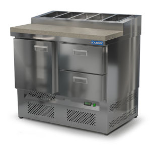 стол охлаждаемый с горкой для пиццы gn 1/3 (нижний агрегат) 1000*700*850(990) 1 дверь, 2 ящика, каме для общепит