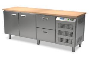 стол холодильный кондитерский (боковой агрегат, столешница бук) 2100*800*850 2 двери, 2 ящика для общепит