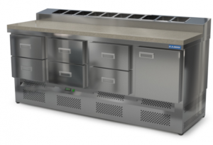 стол охлаждаемый с горкой для пиццы gn 1/6 (нижний агрегат) 2000*700*850(990) 1 дверь, 6 ящиков, кам для общепит