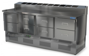 стол охлаждаемый с горкой для пиццы gn 1/3 (нижний агрегат) 2000*700*850(990) 8 ящиков для общепит