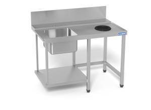 стол (входной) для п/м с мойкой 5/4/2,5 с левым креплением к п/м 1400х750х870 4 опоры для общепит