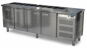 салат-бар охлаждаемый без борта (боковой агрегат)  2300*700*850  3 двери, 2 ящика для общепит