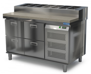 стол охлаждаемый с горкой для пиццы gn 1/3 (боковой агрегат) 1400*700*850(990) 4 ящика, камень для общепит